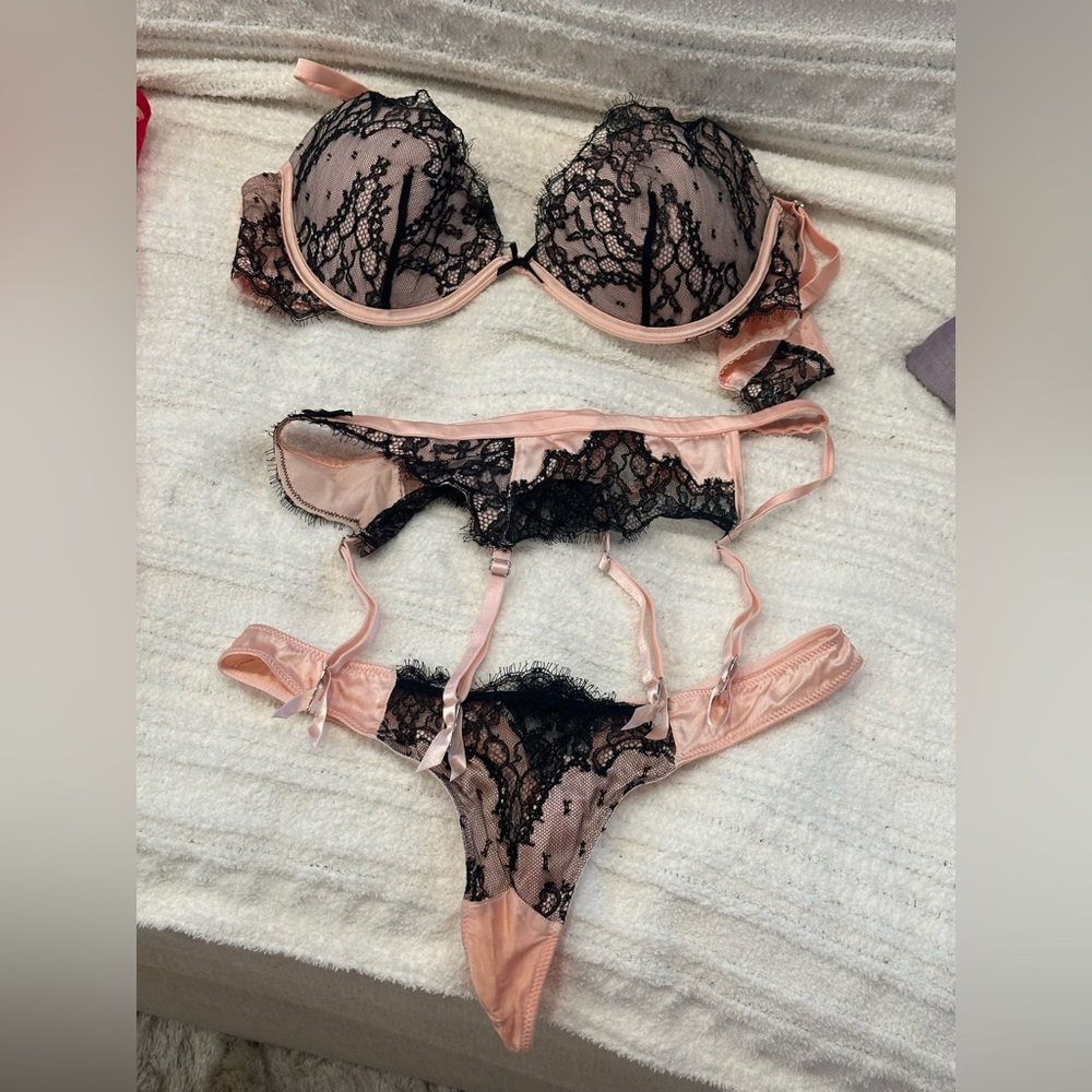 Honey Birdette Lace Bra Set in Pink and Black